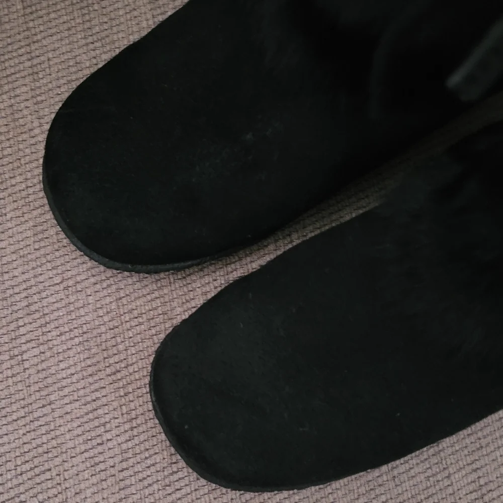 BEARPAW GENUINE SHEEPSKIN SUEDE RABBIT FUR WEDGE BOOTS